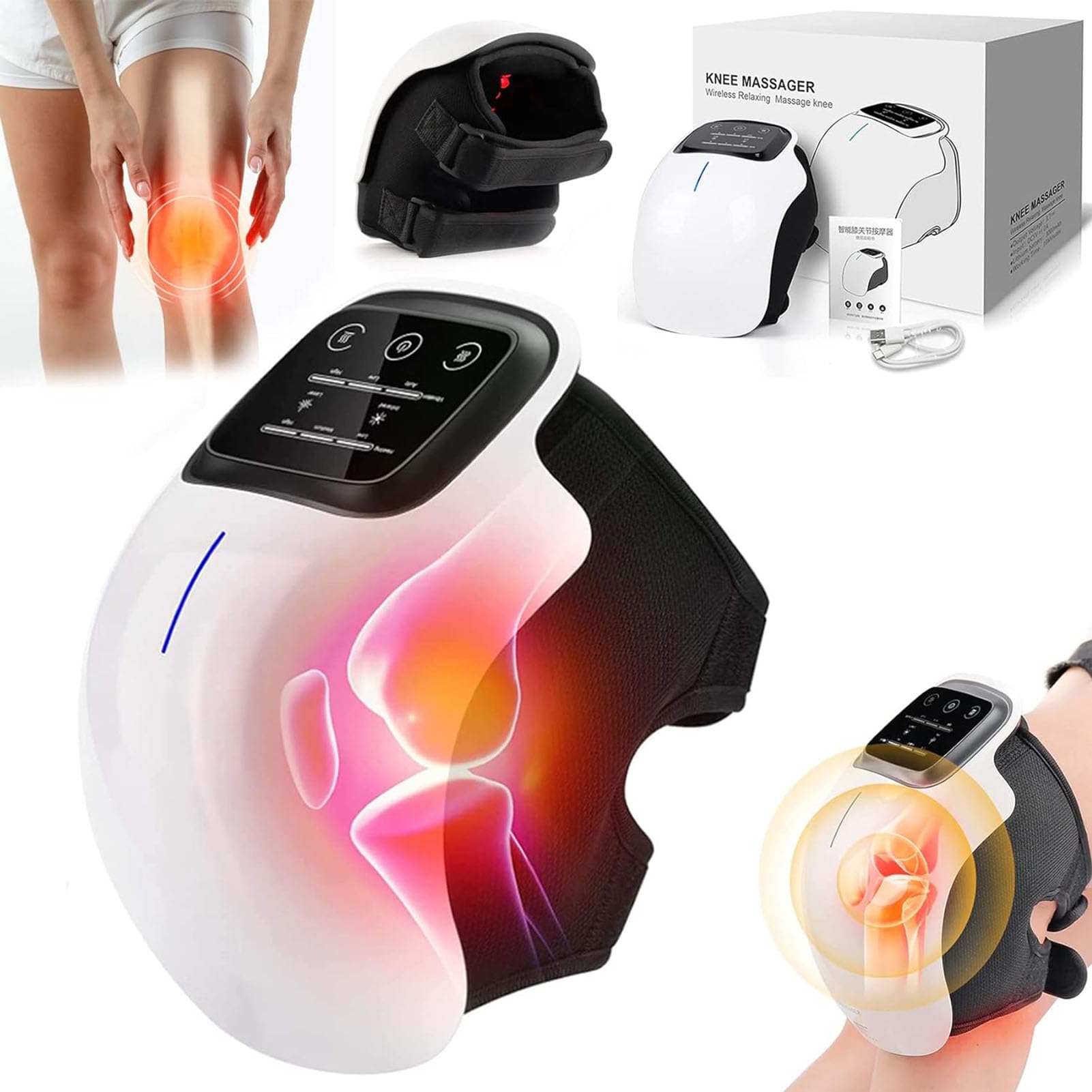 Masajeador Rodilla, Alivio del Dolor Articular por Infrarrojos de Calor Profundo, Masajeador de Rodilla de Compresión para la Artritis, Tirón de Ligamentos y Lesiones Musculares