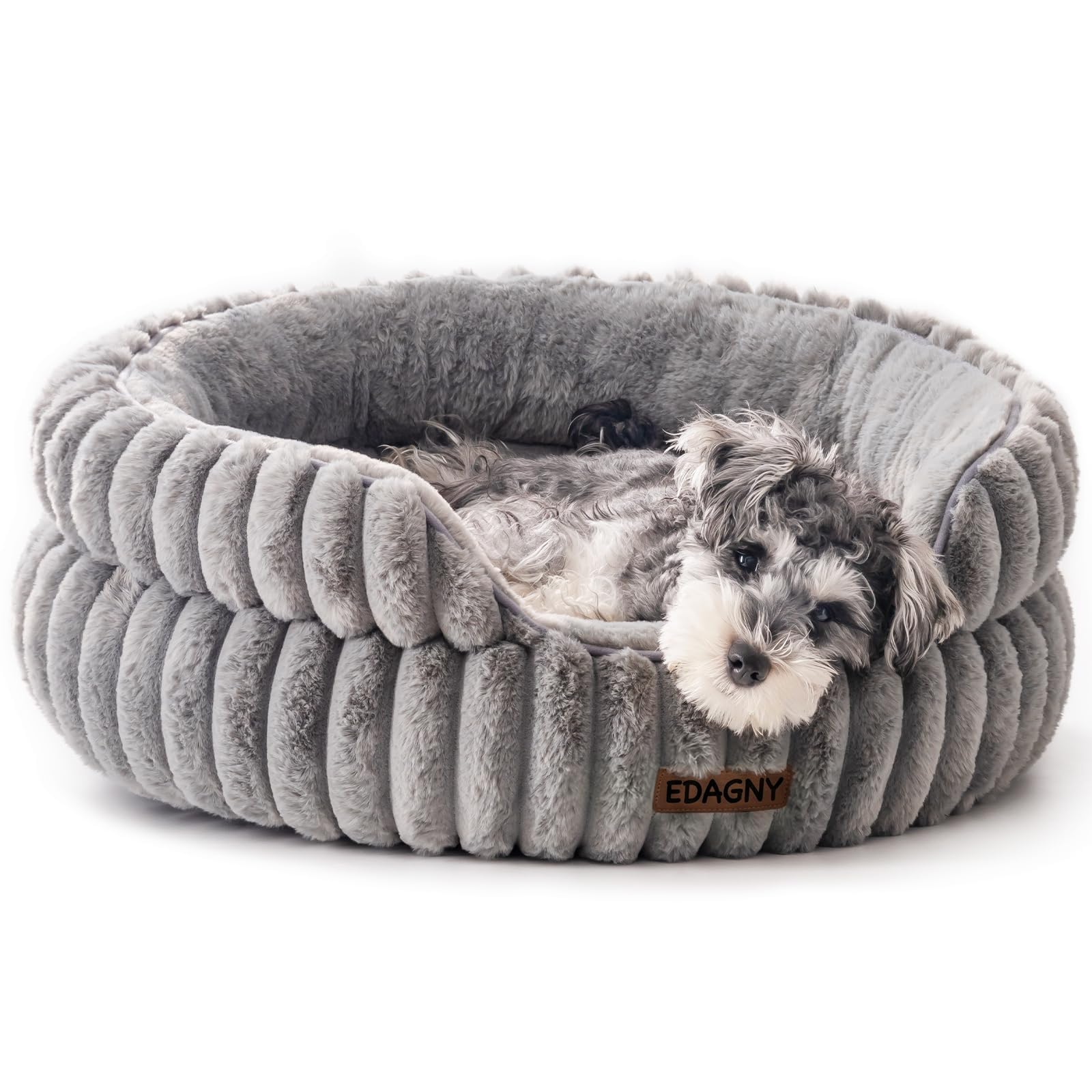 EDAGNY Elegante cuccia per cani per gatti, morbida cuccia rotonda per cani di piccola e media taglia, calmante, lavabile (grigio, M)