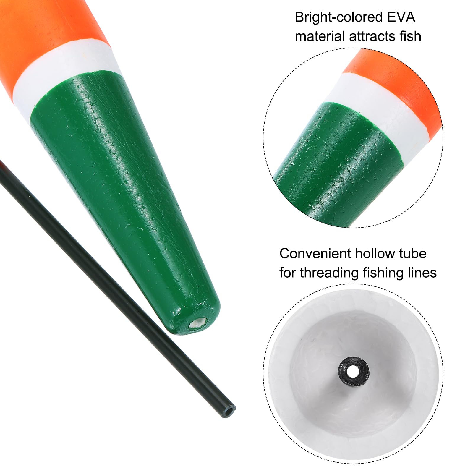 PATIKIL Popping Cork Floats 3.3 Inch / 8.5cm, 5 Pack EVA Fishing Trout Float Bobber for Catfish Trout Bass Orange Green - Image 3