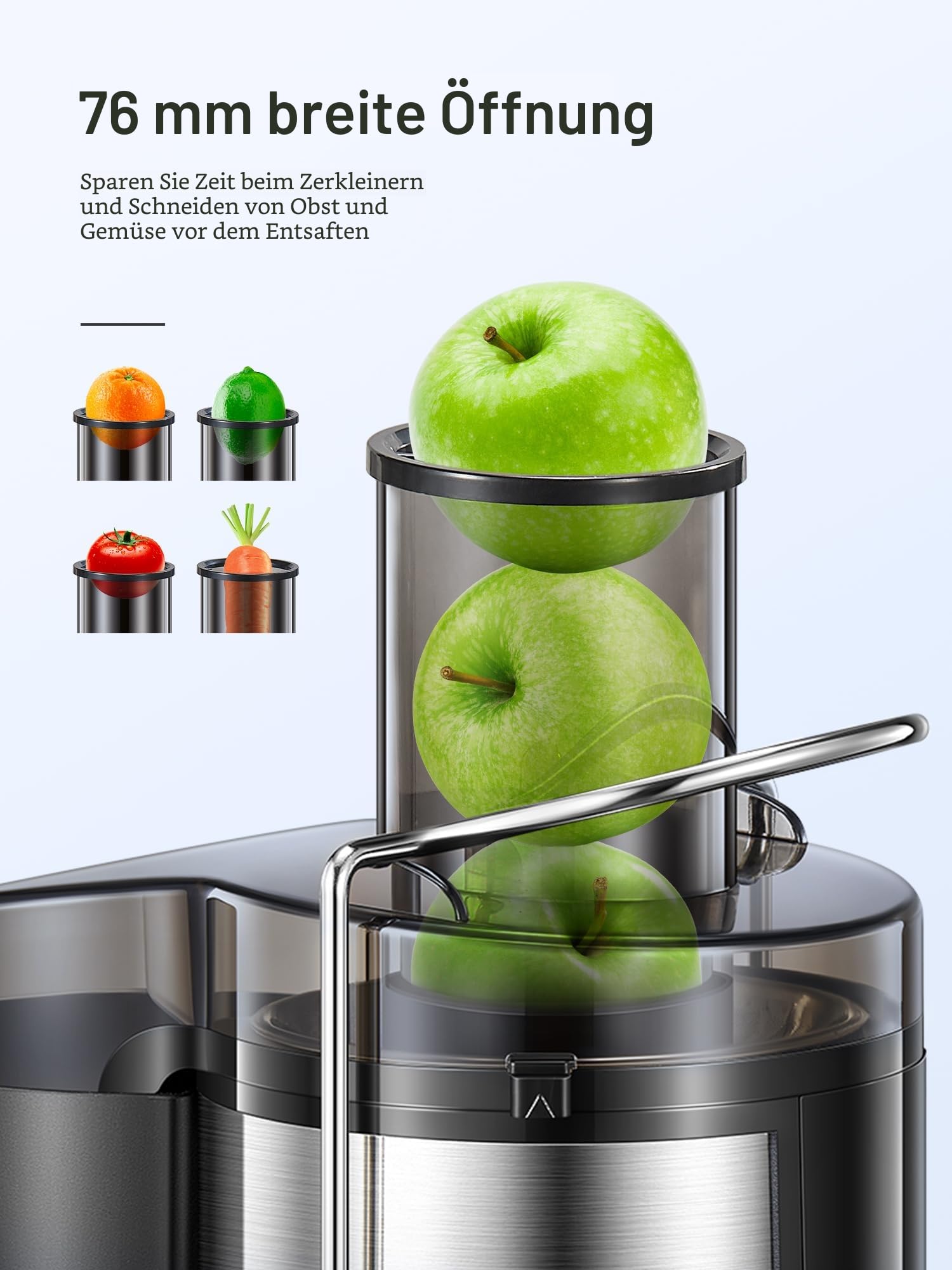 Entsafter Gemüse und Obst, Zentrifugaler 800 W, 72 mm Einfüllöffnung, BPA-frei, Schwarz