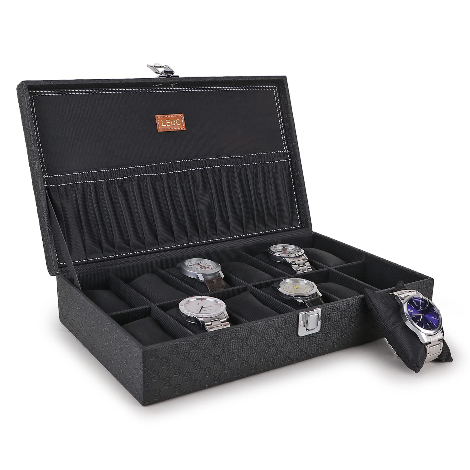 LEDO Mens and Womens Watch Box Holder Organizer Case In 12 Slots of watches In PU Leather with Black color (B0C15FXL7L) Amazon Price History, Amazon Price Tracker