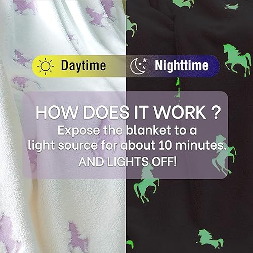 Miniatura 4 de Vangao Manta de unicornio marfil que brilla en la oscuridad, para niñas, niños, bebés, Halloween, Navidad, manta de franela suave y cómoda para