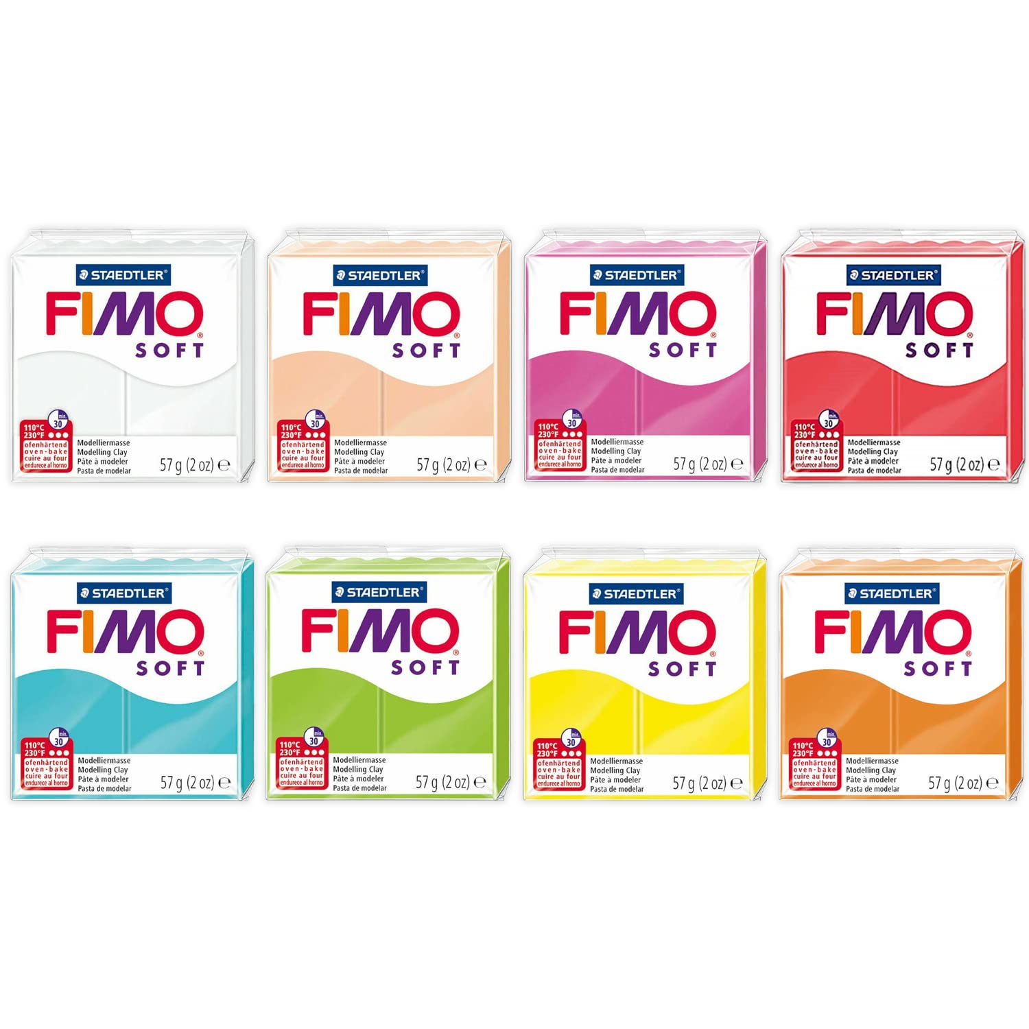 FIMO Pâte à modeler polymère Soft & Effect - 57 g - Lot de 8 - Collection The Sun & Fun