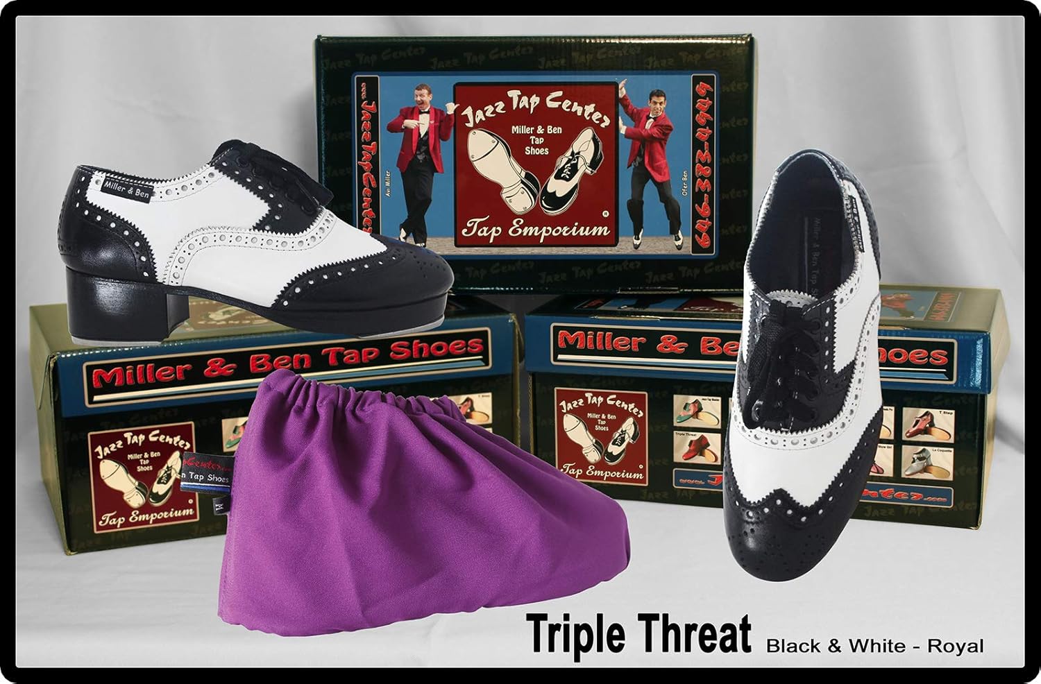 Miller & Ben Tap Shoes; Triple Threat; Black & White Royal Professional Tap Shoes (39W EU)