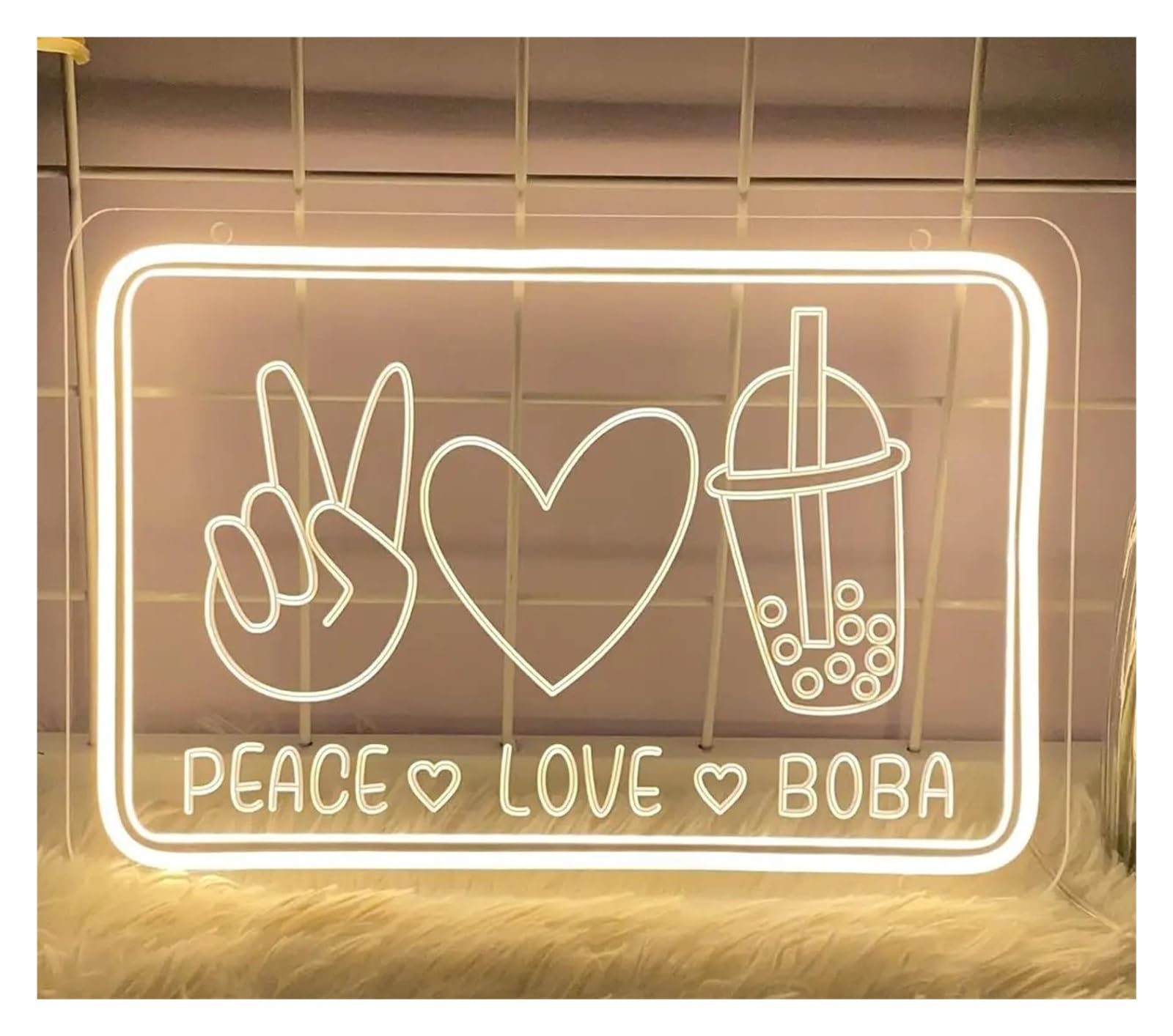 XENITE Luces Art Decoration Christmas Letreros De Neón Peace＆Love＆Bobapara Té De Burbujas, Té Con Leche, Tienda, Bar, Escaparates, Decoración De Pared, Dormitorio Infantil, 20 X 30 Cm