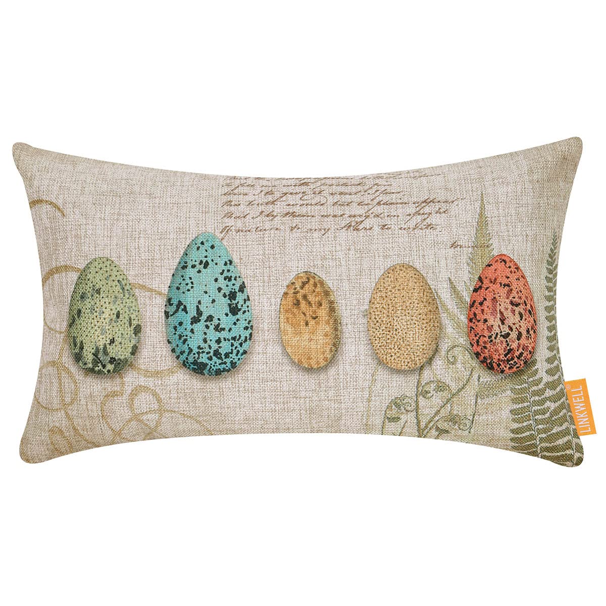 LINKWELLEaster Egg Pillow Cover 12x20 inches Farmhouse Bird Spring Decor Decorative Cushion Case Lumbar Throw Pillowcase Sofa Couch CC1894