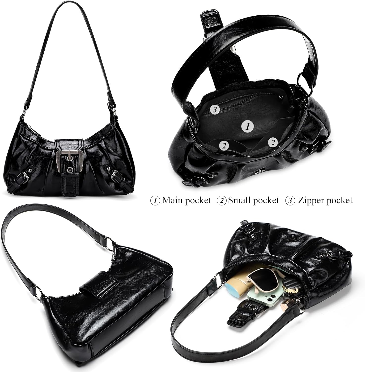 WantGor Women's Shoulder Bag, Clutch Tote Bags Top Handle Purse Zipper Handbag Buckle Punk Purses Trendy Underarm Bag - Image 5