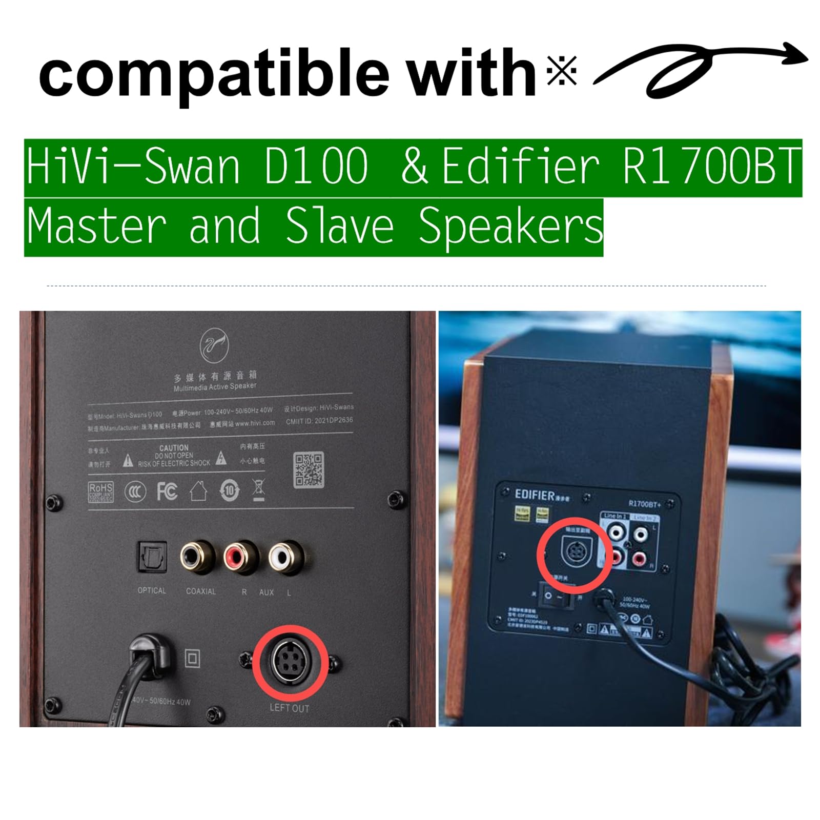 Compatibile con HiVi-Swan D100 & Edifier R1700BT/R1850DB Cavo per altoparlanti Master-Slave, Cavo audio in rame puro High-Flex a 4 pin, Cavo di interconnessione a doppia schermatura – Trasmissione