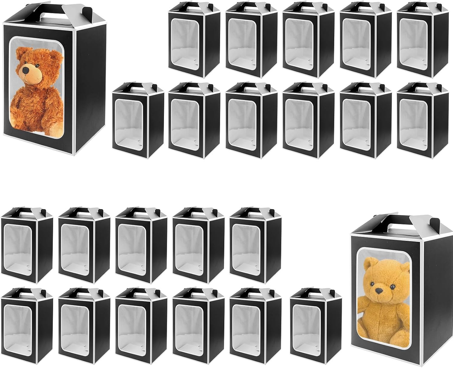 LANIAKEA 24PCS Kraft Paper Gift Bags with Transparent Window, Heavy Duty Tote Paper Bags, 9.8 x 7 x 5.1 Large Gift Boxes with Handles for Bridal Shower Present Festivals Party (White & Black)