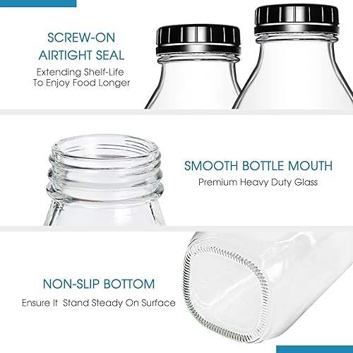Miniatura 4 de YEBODA Botella de leche de vidrio de 32 onzas con tapas de plástico a prueba de manipulaciones (paquete de 4) contenedores de bebidas lácteos