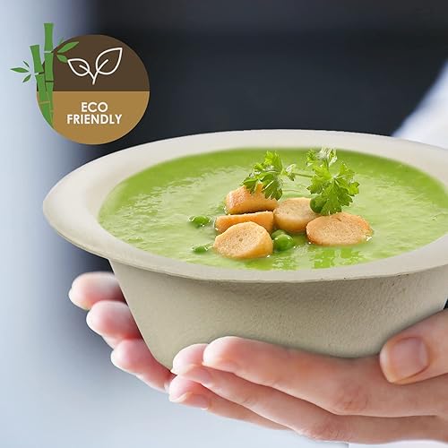 Miniatura 4 de PAMI Tazones de caña de azúcar 100% biodegradables (paquete de 50) cuencos de sopa compostables naturales, cuencos de bagazo respetuosos con el