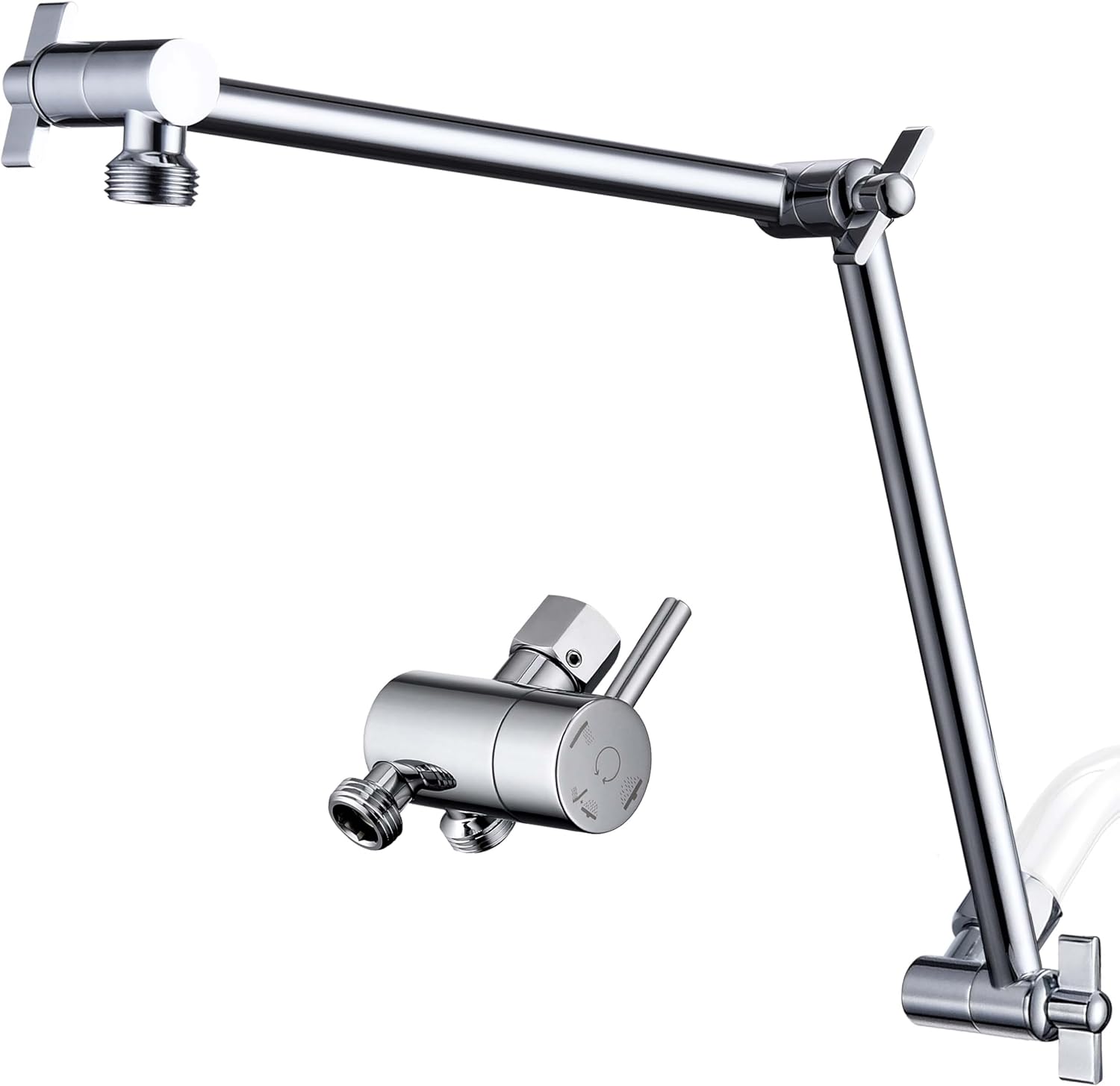 G-Promise 18 Inch Shower Head Extension Arm, Solid Brass Height & Angle Adjustable Extender, Solid Metal High-Flow Shower Diverter Valve for Handheld and Fixed Spray Showerhead