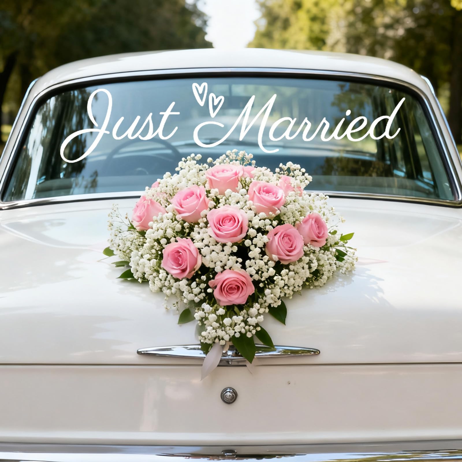 Just Married Adesivo Auto, Vinyl PVC Bianco Adesivo Paraurti Matrimonio Eleganti Decorazioni Auto Matrimonio per Veicolo Sposa & Sposo