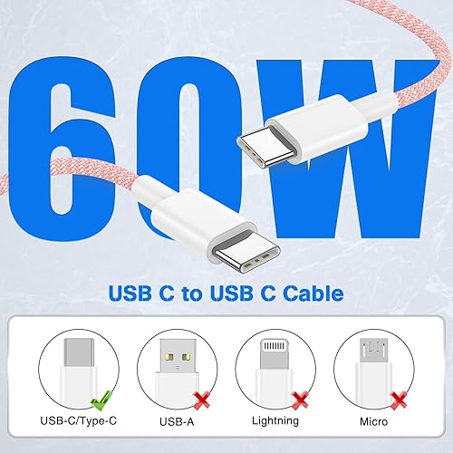 Miniatura 2 de Cable USB C a USB C de 10 pies para iPhone 15, paquete de 2 cargadores tipo C trenzados de 60 W, cable de carga rápida para iPhone 1515 Pro15 Pro