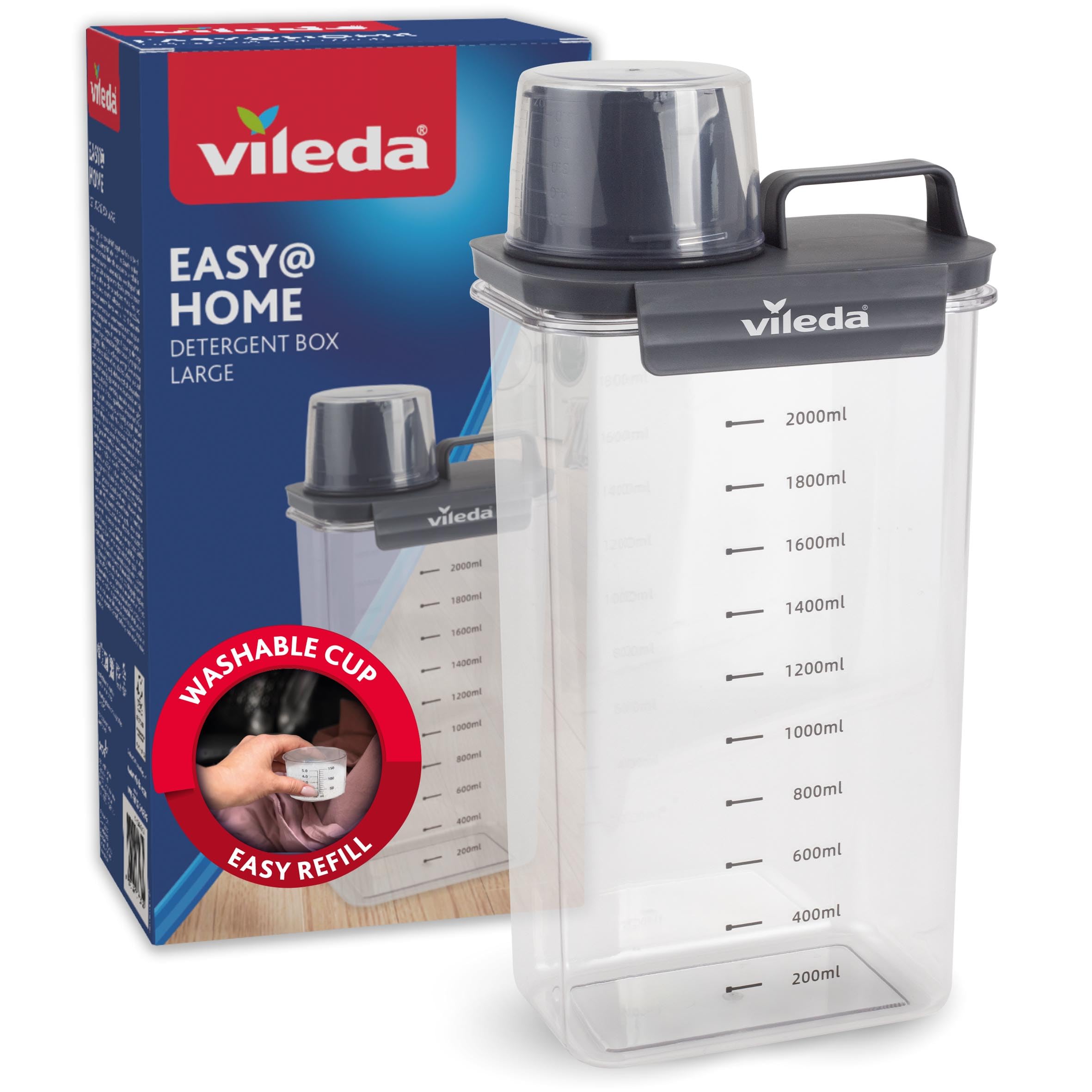 Vileda Waschmittelbox 2300 ml, grau, luftdicht mit Messbecher
