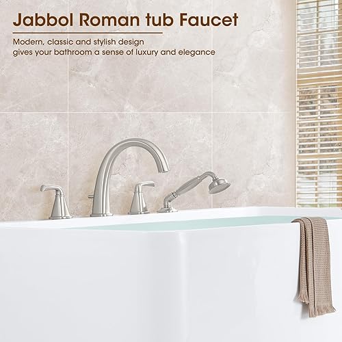 Miniatura 65 de Grifo de bañera romana de alto flujo con ducha de mano, grifo de bañera negro mate de 4 agujeros con válvula, grifos de bañera generalizados