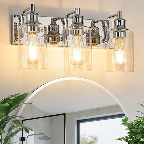 Lámparas de baño de 3 luces, modernas luces cromadas para tocador de baño, accesorios de iluminación sobre espejo para armario, dormitorio, pasillo