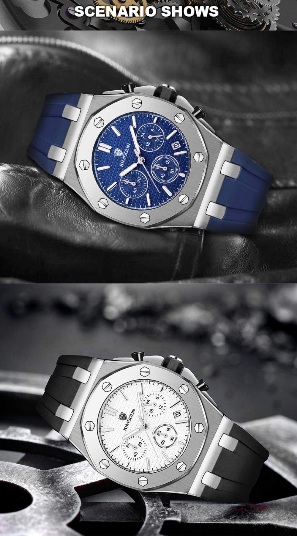 Ourui Orologi Da Polso,Cronografo A 3 Occhi E 6 Lancette Con Cinturino In Silicone Orologio Al Quarzo Impermeabile Con Calendario, Q
