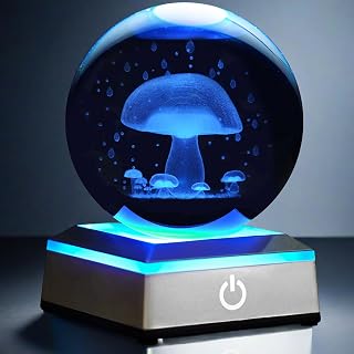 3.15 inch Mushroom Crystal Ball Night Light with Colorful LED Lamp Touch Base Mushroom Decor for Friends Birthday Christmas
