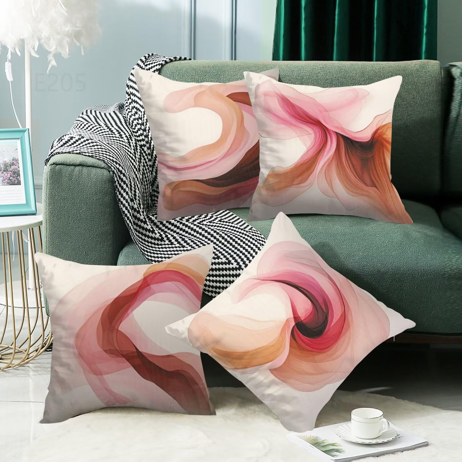 Arancione colorato Federe Cuscini Divano 70x70cm,4 Pack Moderno Estate Esterno Cuscini per Divano,Doppio Lato Quadrato Morbido Cuscini Divano,per Divano Soggiorno Sedia Letto Dekoration Cuscino LY-205