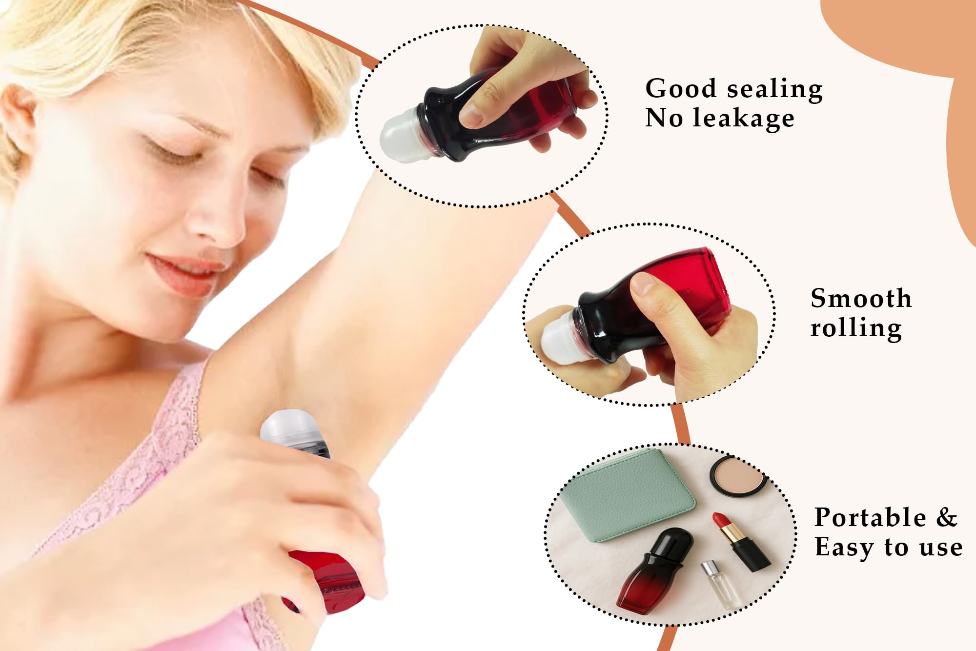 Bottiglie Roll-on in vetro da 5ml da 10ml con rullo in acciaio e tappo in allumi