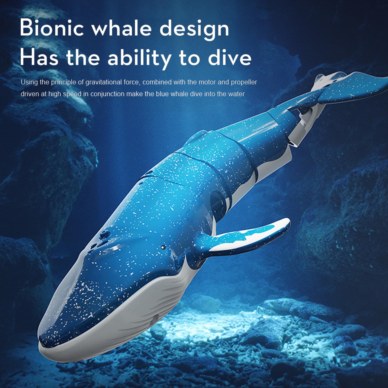 Baleine RC Jouet, Télécommande Baleine Jouet Haute Simulation 2,4 GHZ Plastique ABS pour Piscine (Bleu)