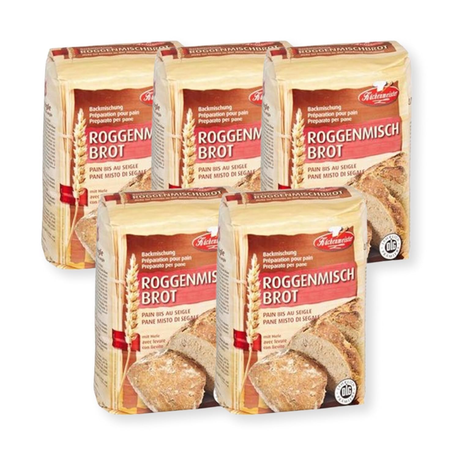 BIELMEIER KÜCHENMEISTER Brotbackmischung Roggenmischbrot 5 x 500 g I Brotbackmischungen für