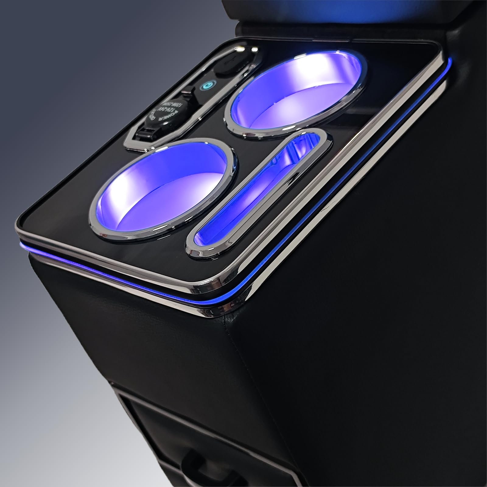 Console Centrale avec Lampe LED 7 Couleurs et Recharge Inductive Sans Fil Compatible VW T4 T5 T6 T7 t6.1 2003-2019, Accoudoirs avec USB et Lampes LED Accessoires en Cuir, Noir