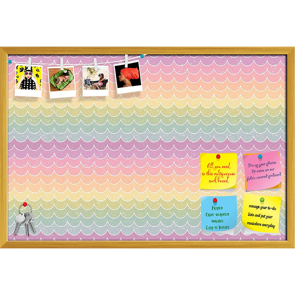 ArtzFolioWavey | Bulletin Board Notice Pin Board | Vision Soft Board Combo with Thumb Push Pins & Sticky Notes | Golden Frame | 18 x 12 inch (46 x 30 cms)