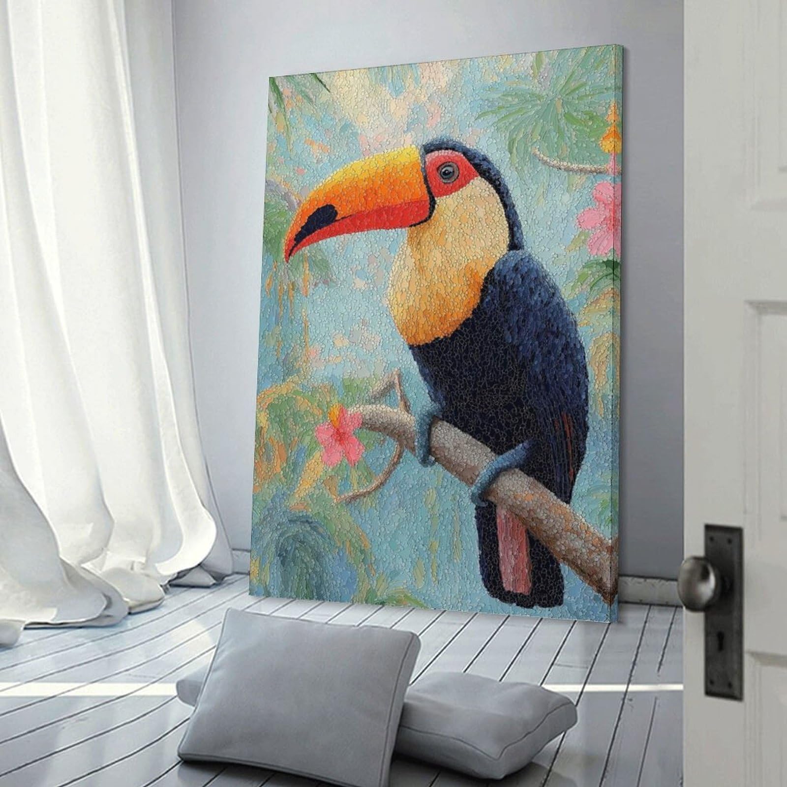Junmoney Wall Decor Canvas Print Toucan Perched on A Branch, 20x30inch(50x75cm), for Study, Office Or Apartment Decor, Canvas Artwork with Gifting Potential