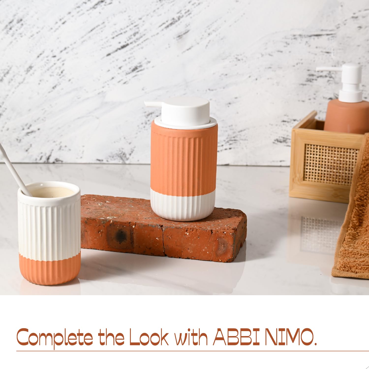 Soporte de cerámica para cepillo de dientes para encimera de baño, vaso de cerámica de dos tonos, soporte cilíndrico ondulado, soporte para bolígrafos, organizador de escritorio, accesorio