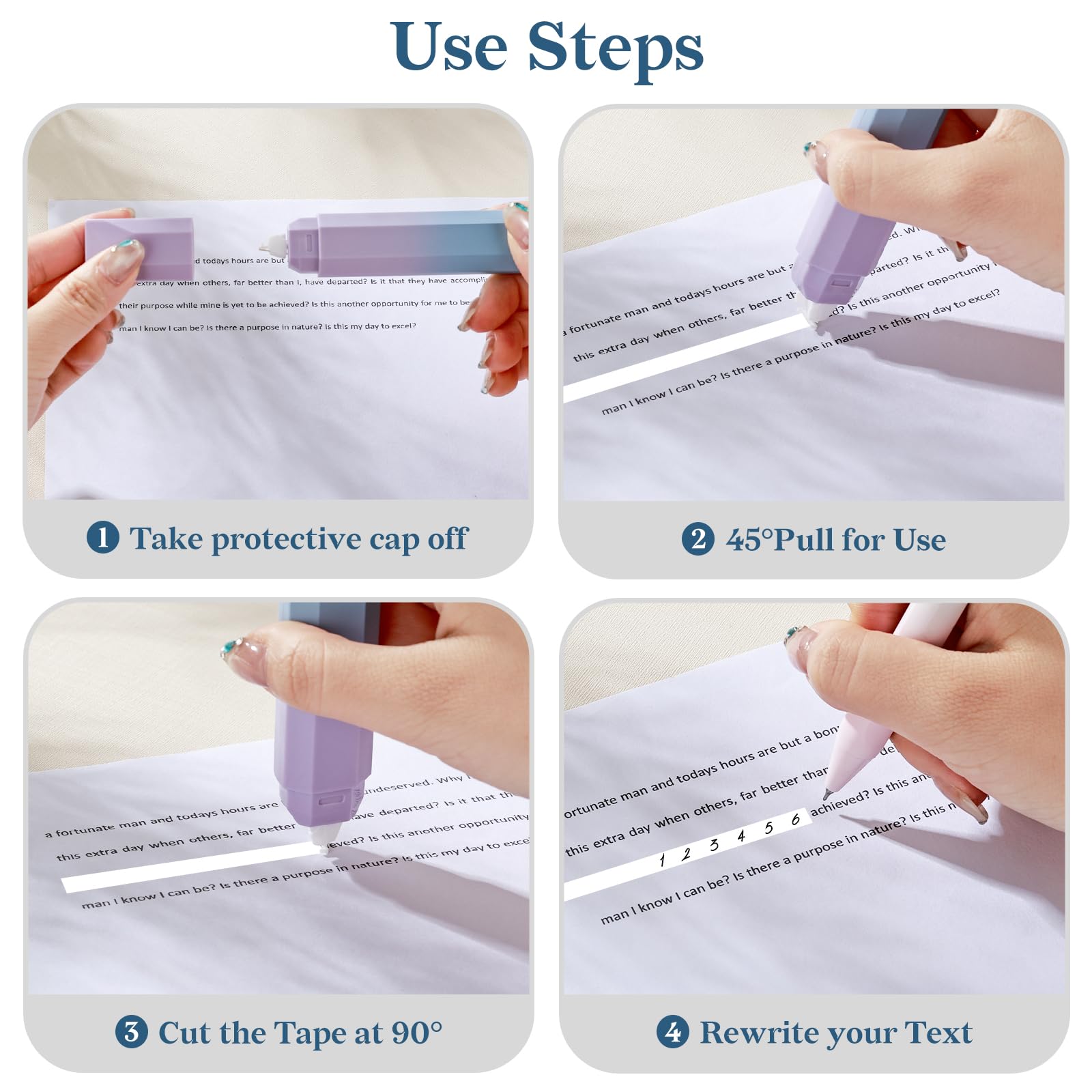 Temiary 5 cintas correctoras blancas, estéticas blancas suaves y extraíbles para correcciones instantáneas, aplicador en forma de bolígrafo resistente al desgarro fácil de usar para suministros