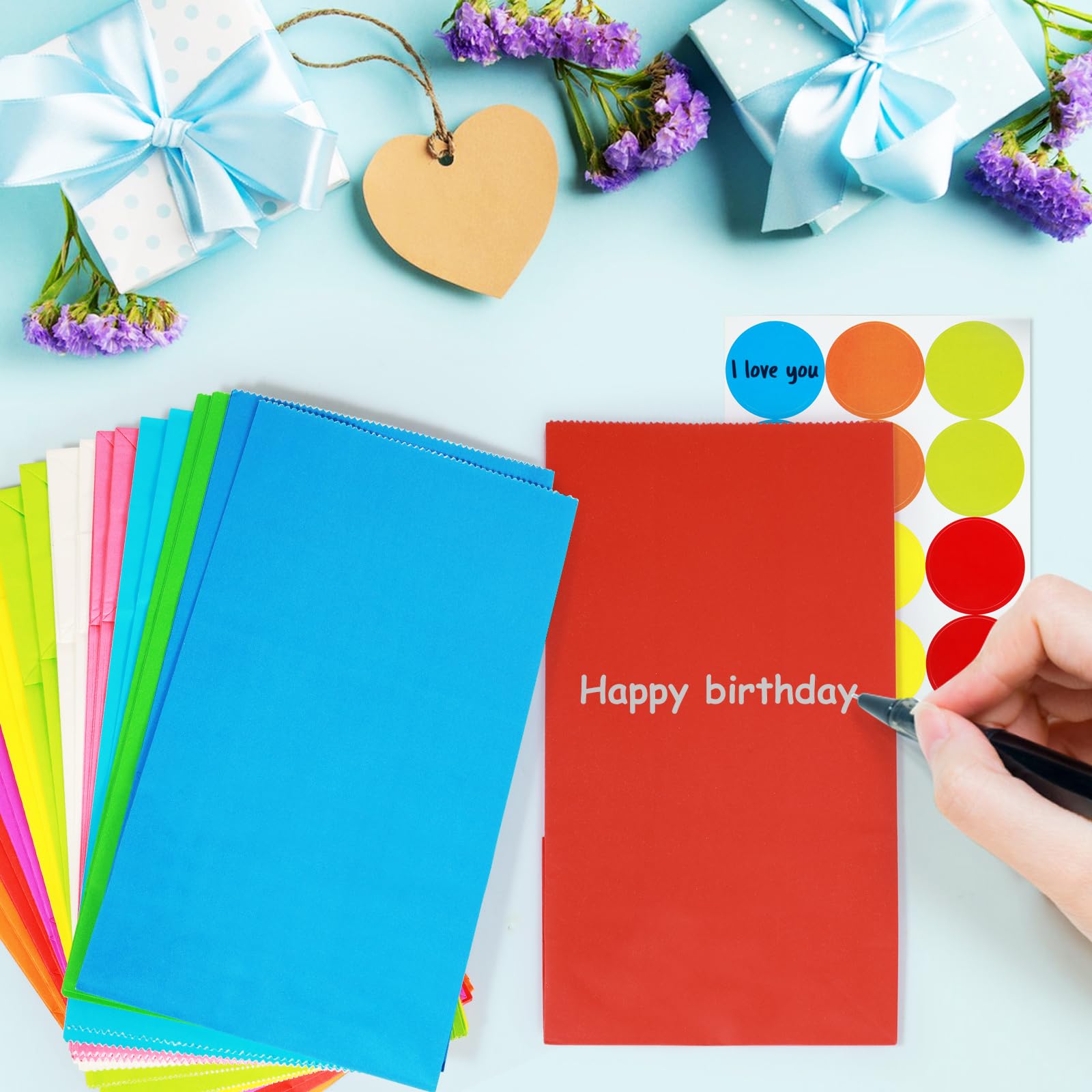 30 Pezzi Sacchetti Regalo,Sacchetti Di Carta Con 48 Adesivi Colorata