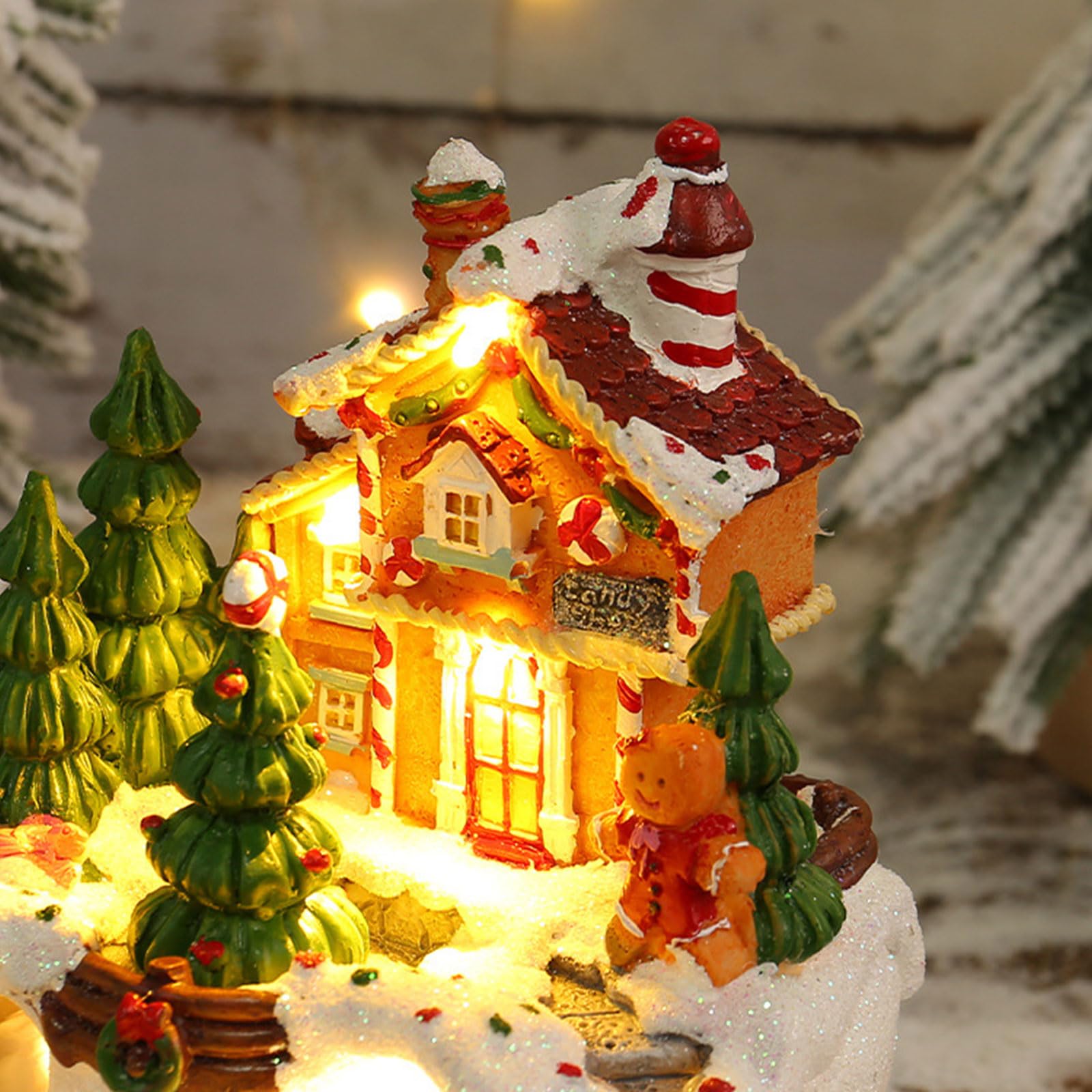 Casa luminosa in resina con musica deliziosa decorazione natalizia per uffici di famiglia e negozio decorazione da tavolo