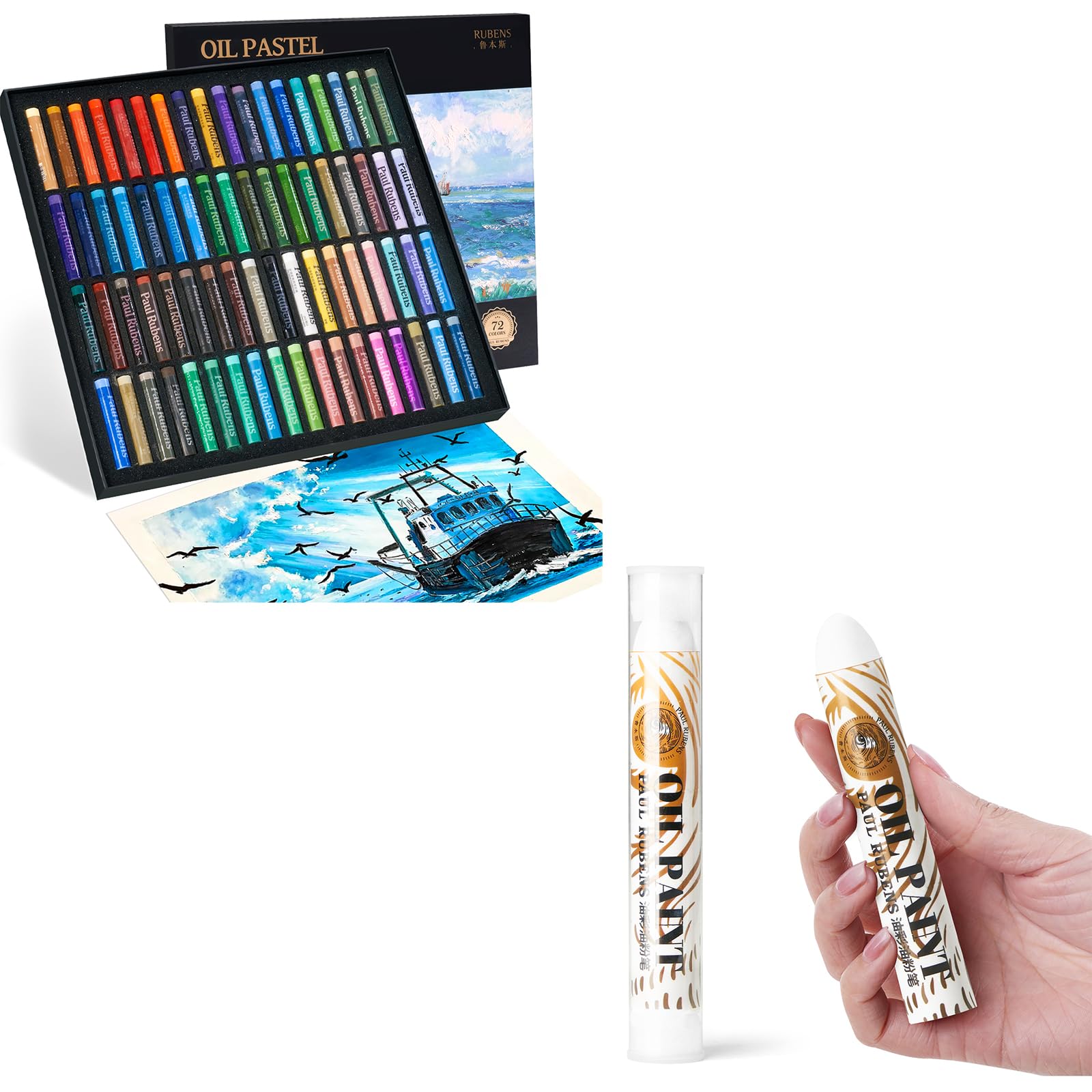 Paul Rubens 72 Color Oil Pastel Set - Landscape Colors With 2 Extra Large Black Pastels