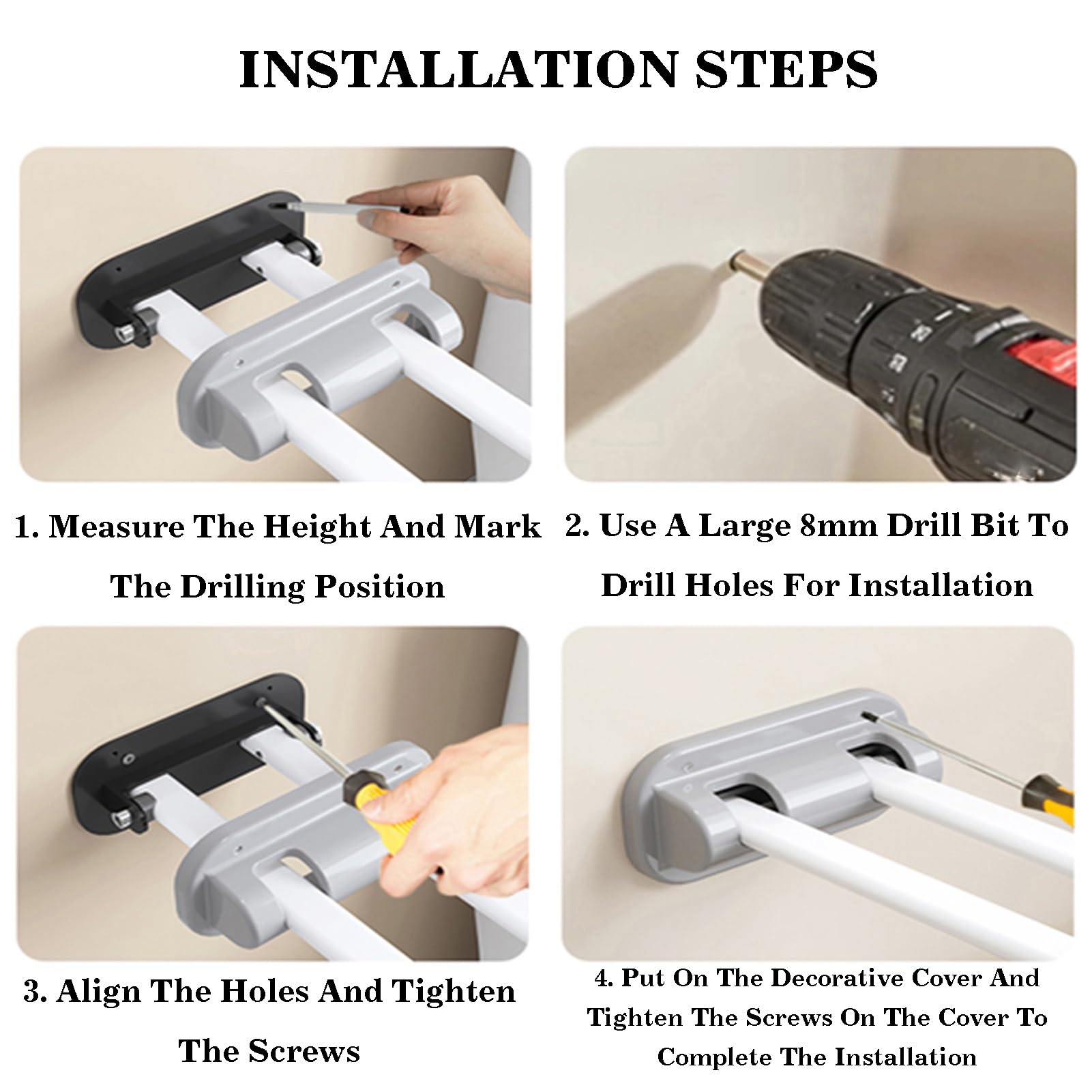 Barra de seguridad plegable – Empuñaduras abatibles para personas mayores – Rieles de soporte de inodoro plegables para bañeras y duchas