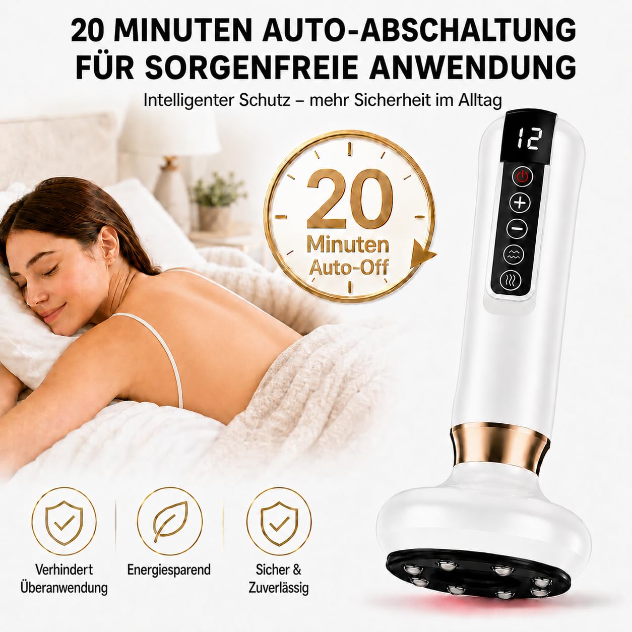 Cellulite Massagegerät Elektrisch, Anti Cellulite Massagegerät mit 12 Saugstufen & Wärmefunktion, Schröpfgerät Elektrisch, Gua Sha Massager für Bauch, Taille, Rücken, Arme & Beine Weiß