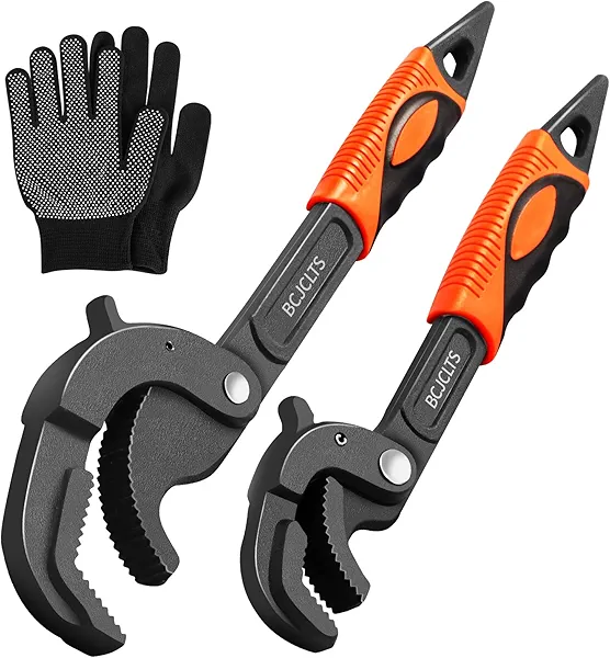 BCJCLTS Pipe Wrench Set, 10” and 15” Self Adjusting Wrench 2-Piece Plumbing Tools for 0.55“-2.36”/14-60mm Standard Nuts, Irregular Nuts,Pipes Use