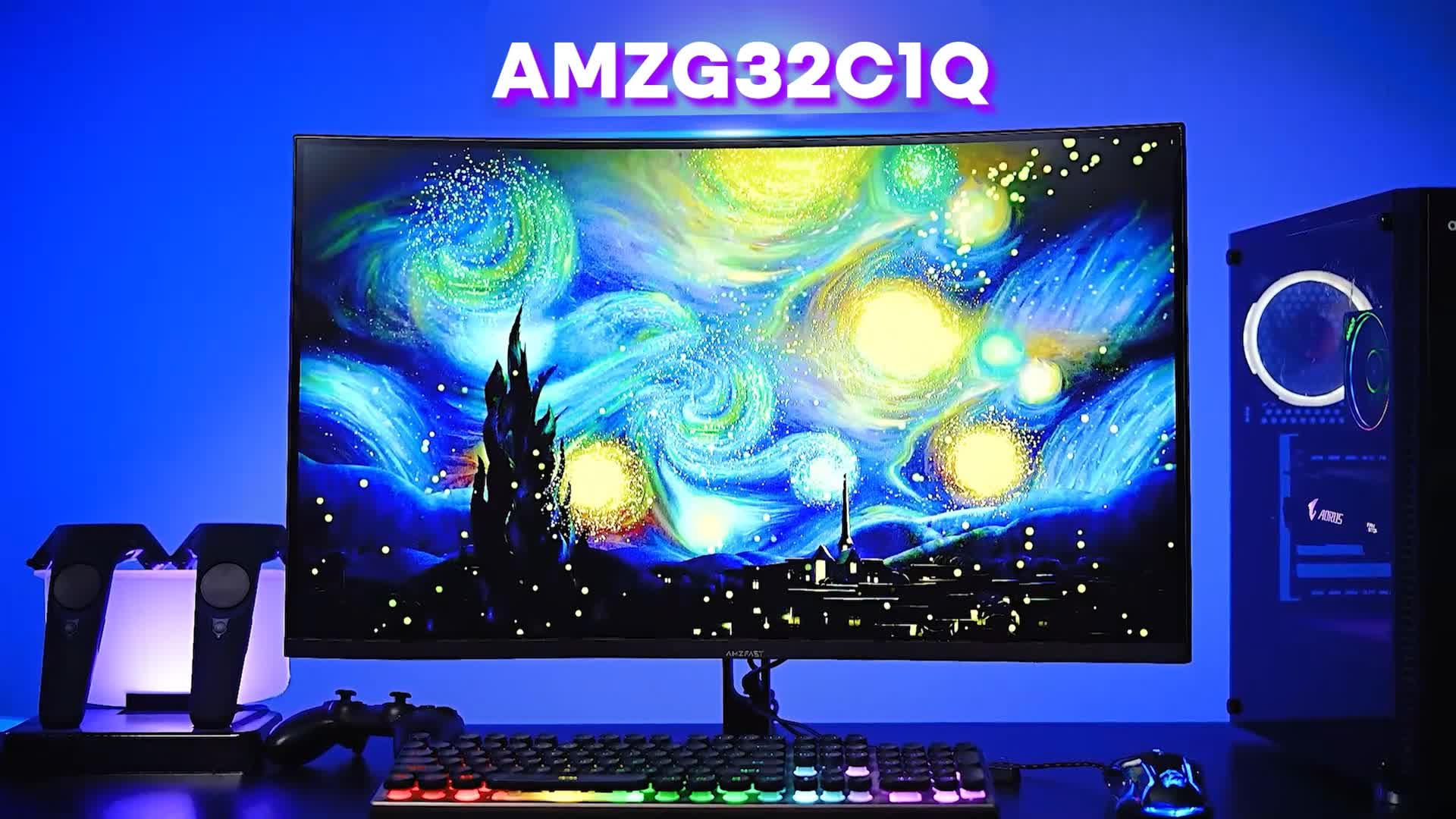 Amzfast 32 Inch Curved Gaming Monitor, 2K QHD 180Hz, 2560x1440p
