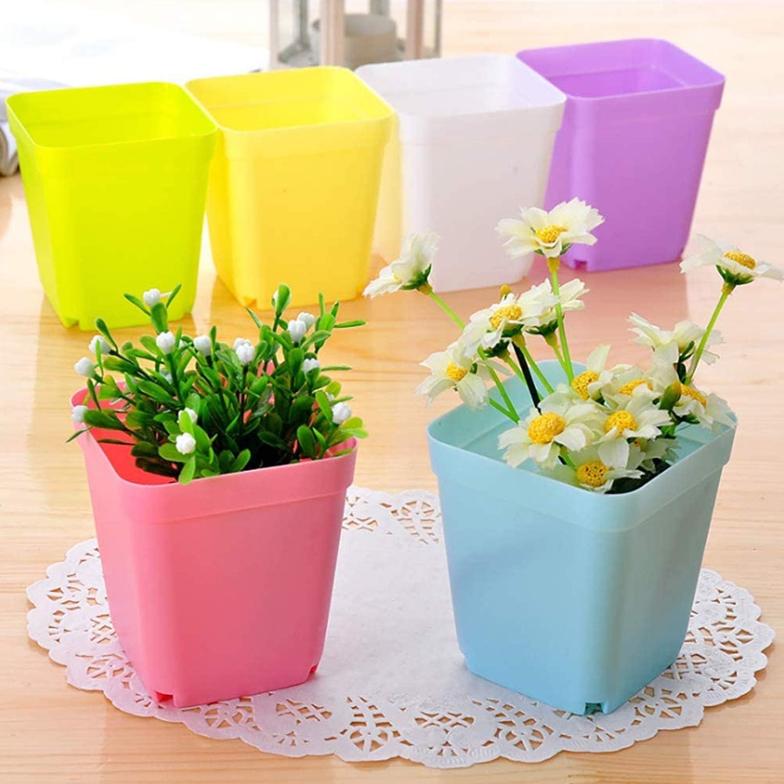 Yardwe 10 Pezzi Vaso da Fiori in plastica Quadrato con piattino Mini vasi da pla