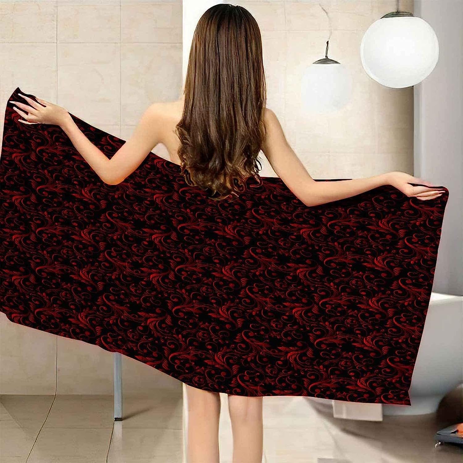 Serviette De Plage 3D Motif Rouge Classique, Serviette De Bain XXL 150 X 200 Cm Microfibre À Séchage Rapide, Serviettes De Plage Enfant Femme Homme Drap De Plage pour Natation Picnic -3L9Y