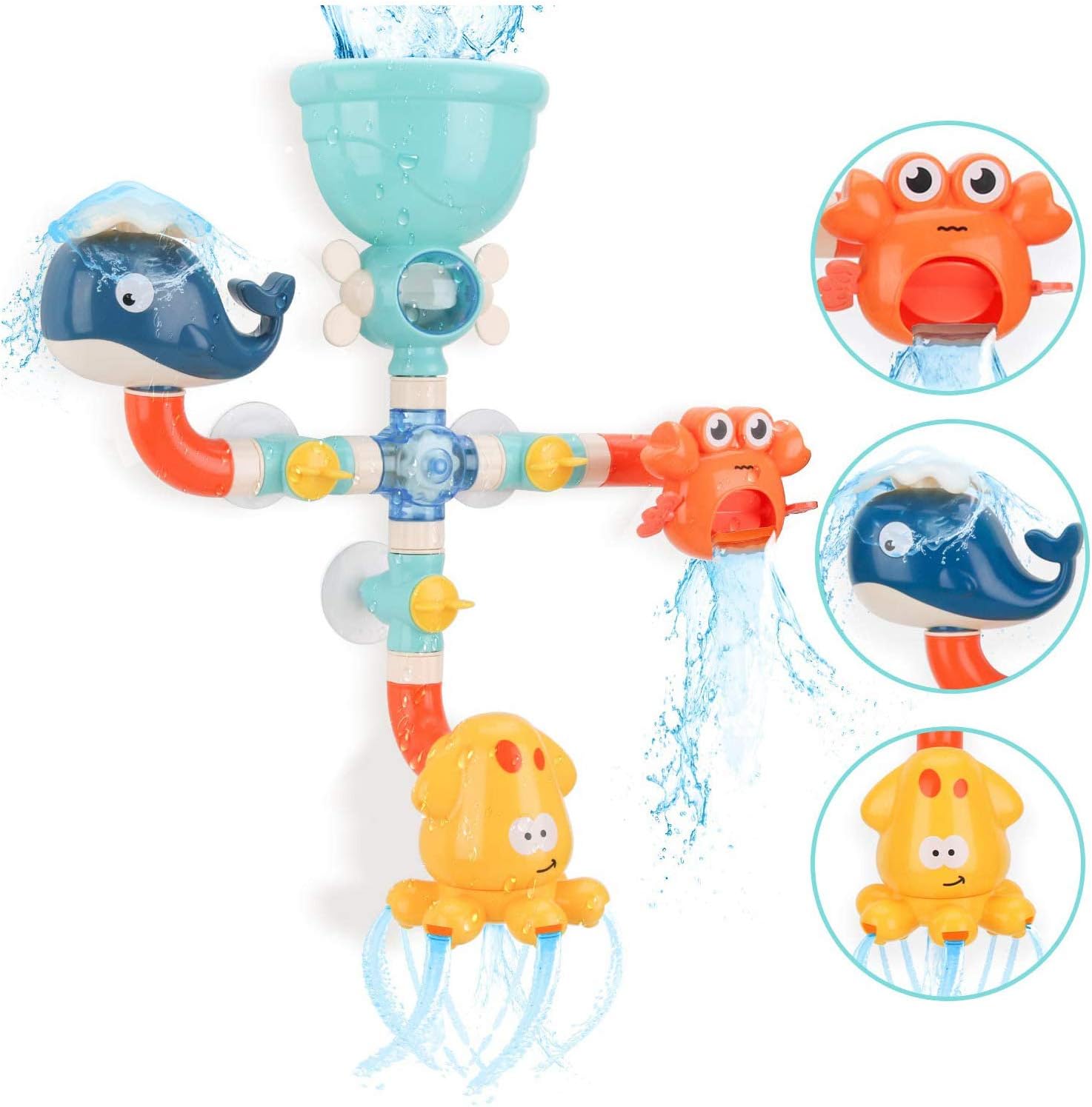 khBath Toys DIY Pipes, Cute Animal Water Spray Baby Bath Toys, Bathtub Toys for Toddlers Kids 1 2 3 4 5+ Years Old Girls Boys-Gift Box