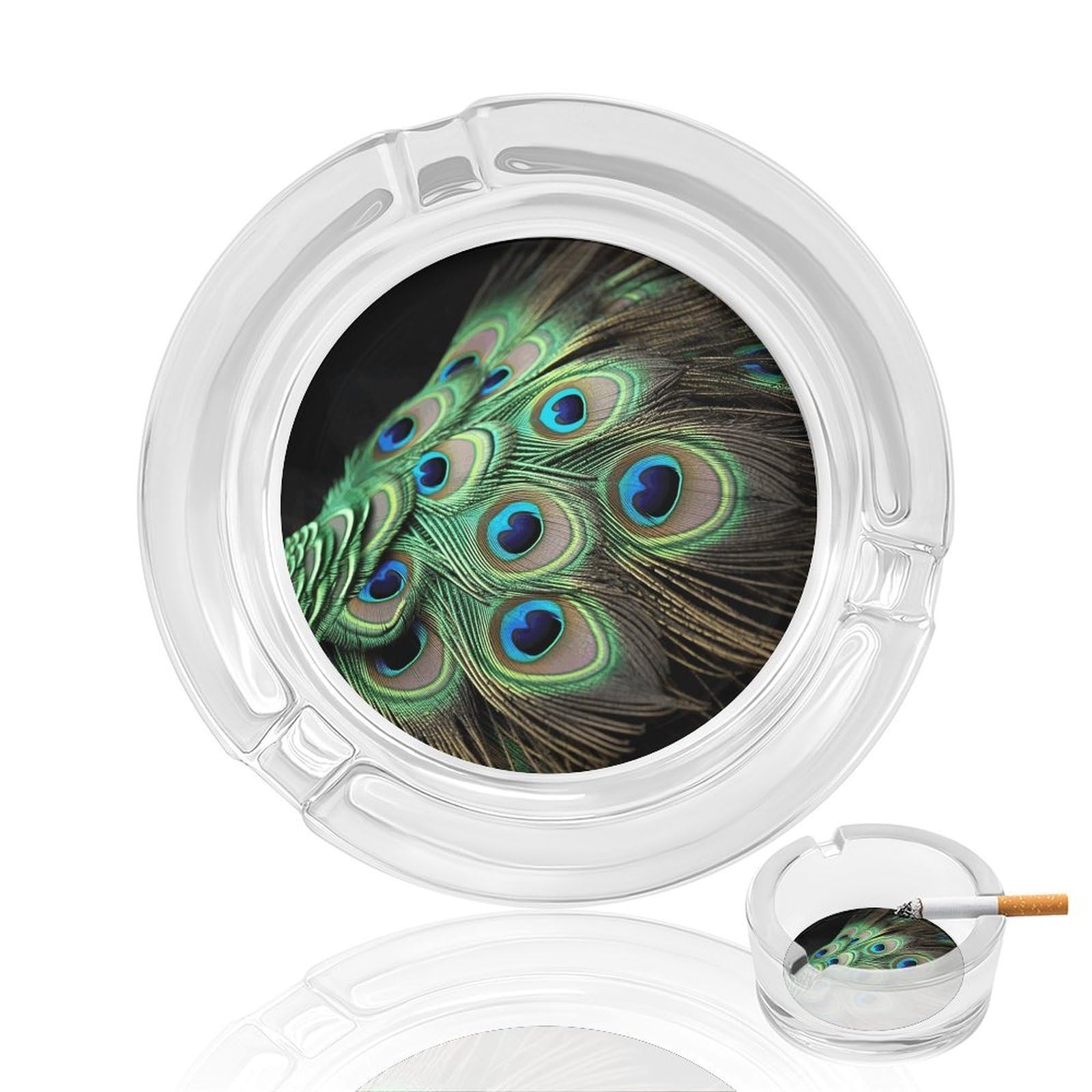 Green Peacock Feather Ashtray Cigar Cigarette Rest Glass Outdoor Cigar Ashtrays with 3 Grooves Travel Cigar Ashtrays Fancy Cute Cool Ash Tray for Smokers Tabletop