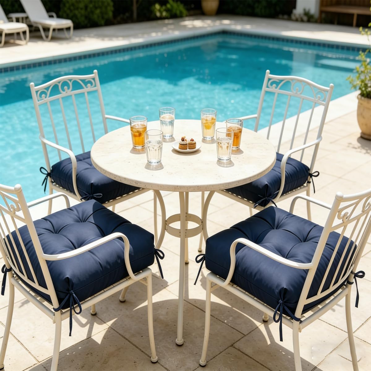 Set of 2 Outdoor Indoor Rocking Chair Cushion Square Wicker Seat Cushion Replacement Patio Chair Seat Pads for Porch Garden Courtyard Navy Green 19X19in