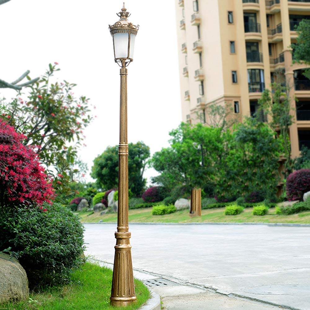 Lampada da esterno, lanterna da giardino E27 Path Way High Pole vetro pilastro luce vintage testa singola IP55 impermeabile esterno metallo alluminio Street Post Light, ottone altezza 275 cm