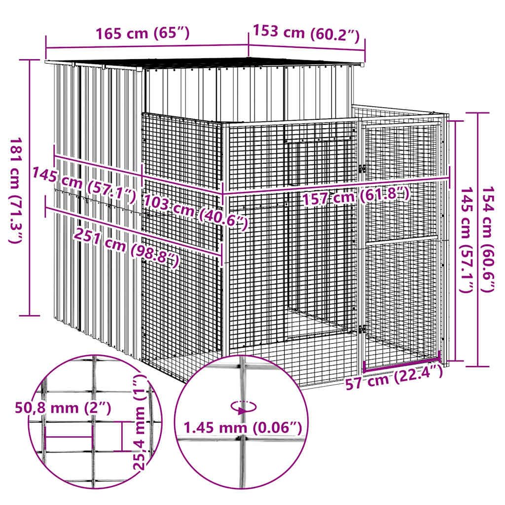 Genérico Caseta Perros con Corral Acero galvanizado Gris 165x251x181 cm,Producto para Mascotas y Animales,Productos para Mascotas,Productos para Perros,Casetas para perros-172365