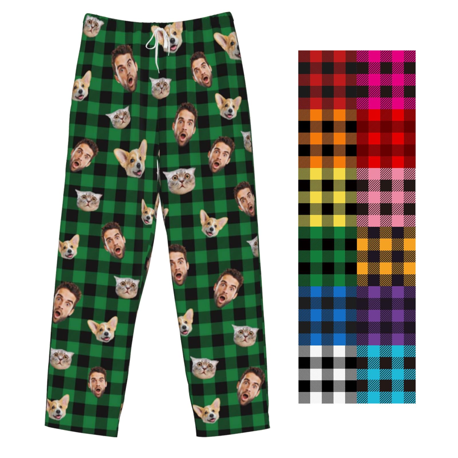 Custom Pajamas Pants Plaid Personalized Funny PJ Pant Design with Face Pajama for Men Women Dog Pet