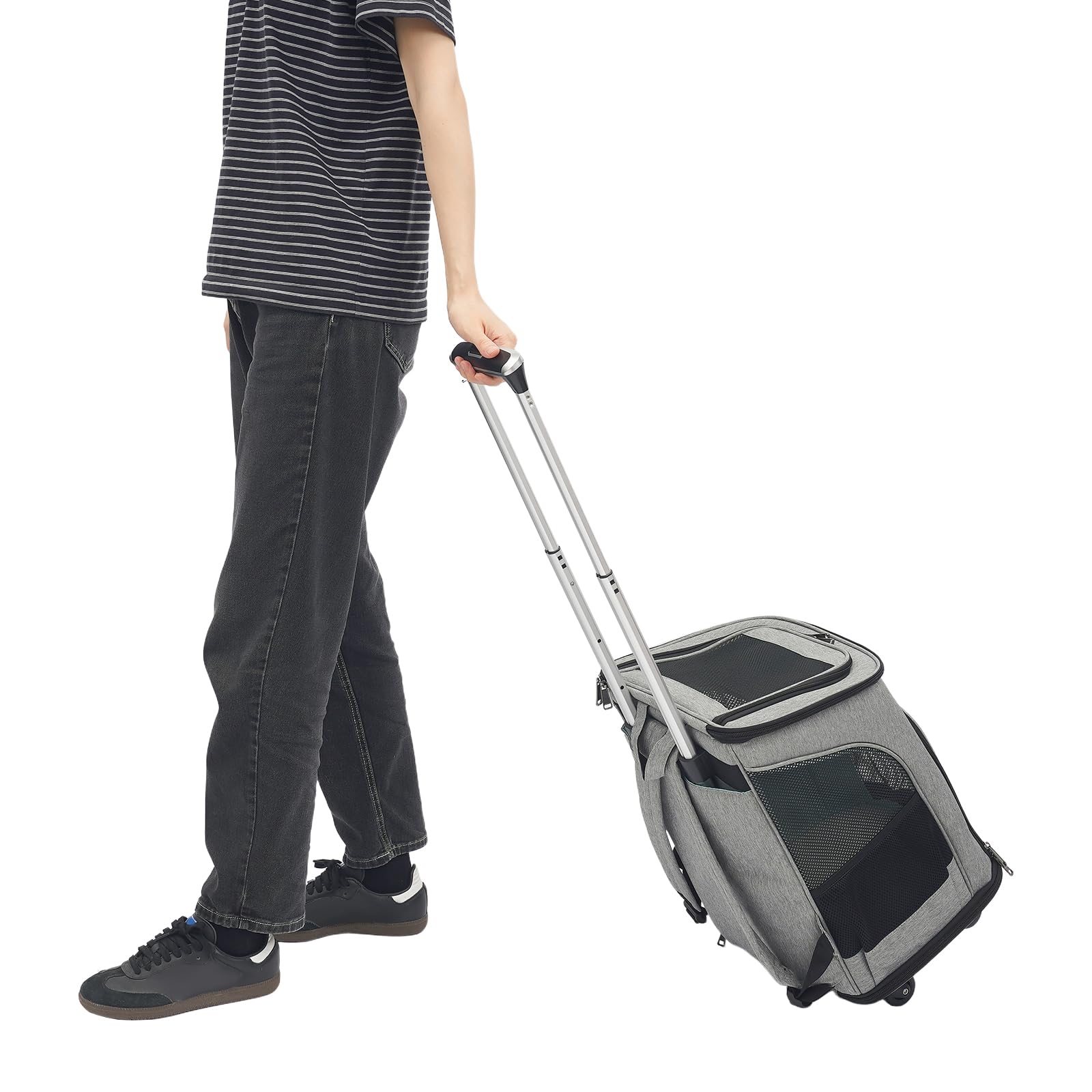 Transportín para perros con ruedas, 2 en 1, mochila para mascotas y carrito para perros, caja de transporte para gatos con asa telescópica, para gatos pequeños, perros de hasta 9 kg (gris)
