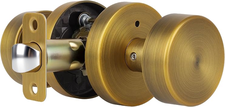 Antique Brass Door Knob Privacy Door knobs Interior with Lock, Old Style Round Door Knob Vintage Door Handle for Bedroom Bathroom