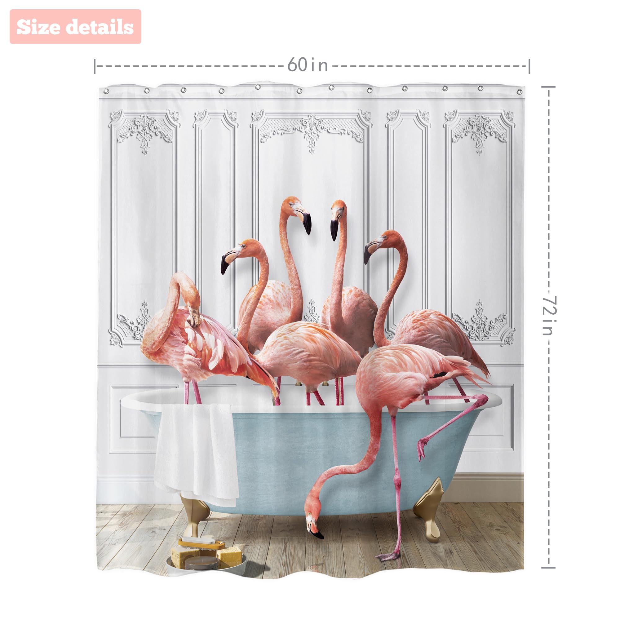RnnJoile Flamingo-Duschvorhang – Tropisches Design In Rosa & Grau, 183 X 183 Cm, Mit 12 Haken